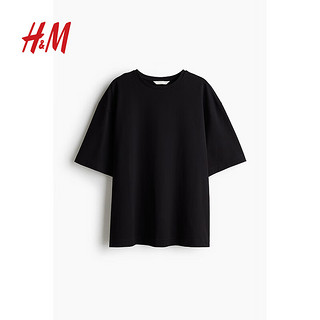 H&M2024夏季新款女装简约纯色圆领T恤1237727 黑色 170/116