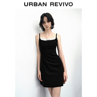 UR2024夏季女装法式甜美蝴蝶结方领吊带连衣裙UWU740098 正黑 S