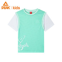 匹克童装2024夏季儿童运动T恤透气速干篮球服大童假两件上衣 海绿色 170cm