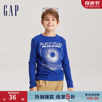 Gap男童秋季洋气纯棉运动长袖T恤797412儿童装休闲上衣 琉璃蓝 120cm(S)