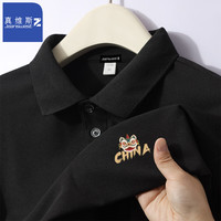 JEANSWEST Z+真维斯Z+翻领polo衫男士夏季商务时尚衬衫领国潮上衣短袖男款 【常规POLO衫】醒狮china#黑 2XL