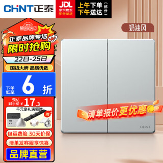 正泰（CHNT）开关插座面板超薄哑光磨砂大板奶油风家用86型墙壁电源 K3E慕斯灰 二开单控