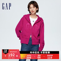 Gap女装2024春季新款法式圈织软渐变刺绣logo连帽卫衣外套873736 玫红色 160/80A(S)亚洲尺码
