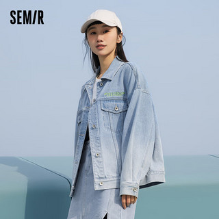 森马（Semir）牛仔外套女渐变落肩上衣宽松个性简约风春季刺绣夹克潮流时尚 牛仔中蓝88201 170/92A/XL