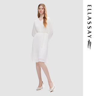 歌力思（ELLASSAY）2024夏季压褶设计气质优雅显瘦连衣裙女EWU353Y01200 纯净白 XS