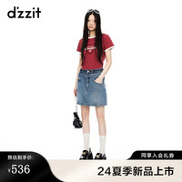 DZZIT【情绪T】地素短袖T恤2024夏季新款英文刺绣复古上衣女
