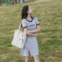 森马 Semir【裙子女夏季福利】遮肉显腿长修身撞色针织裙复古美式连衣裙女