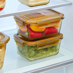 VISIONS 康宁 琥珀色800ml保鲜盒2件组耐热玻璃饭盒加深冰箱收纳储物便当餐盒
