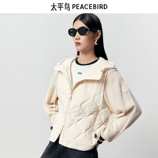 太平鸟女装衬衫式拼接羽绒服2024连帽面包服潮流时尚薄羽绒