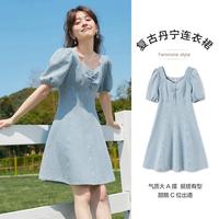 森马 Semir【复古丹宁】裙子女夏季甜酷泡泡袖时尚牛仔裙潮流连衣裙女A字