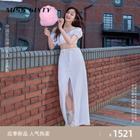 MISS SIXTY2024夏季牛仔长裙女开衩性感复古设计感 白色 M