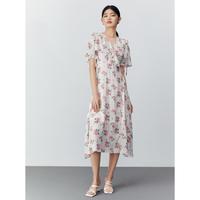 春季荷花领法式连衣裙女波点碎花显瘦高腰a字长裙