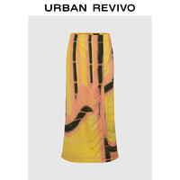 URBAN REVIVO 女撞色印花直筒半裙 UWH540039 黄色印花 XS