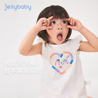 JELLYBABY女童短袖t恤20243-5儿童夏季小飞袖上衣宝宝夏装女宝夏天衣服 黄色条纹 80CM