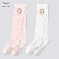 迪士尼儿童袜子夏季长筒袜女孩棉高筒袜 DSP3485白+白粉 22-24 22-24（10-15岁）