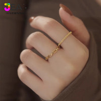 JEA · PIE2024新款18k金戒指链条满天星波光粼粼软链戒指女钛钢镀18K金不掉 波光粼粼+镂空链条 (套装) 【+高 美码8码(港码专柜16-18号)