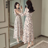佰蓝娇2023秋季女装新款时尚高档洋气质减龄法式碎花连衣裙雪纺仙女裙子 粉底小碎花 L