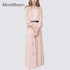 MeetMetro玛依尔中长款时尚粉色连衣裙女2024春气质收腰A字裙 长款藕粉 XL