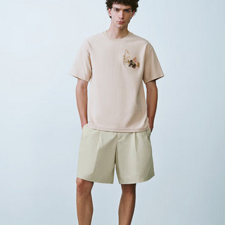 URBAN REVIVO 男士休闲时髦趣味刺绣简约短袖T恤 UML440113 卡其 XL