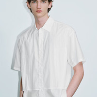 URBAN REVIVO 男士潮流休闲纯色翻领短袖开襟衬衫 UMV240043 本白 L