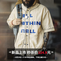 马登 MADEN工装 美式复古开襟棒球衫Vibe撞色字母衬衣男士短袖衬衫夏季 白灰色 M