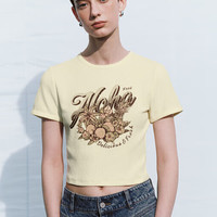 URBAN REVIVO 女士时尚休闲印花修身短款短袖T恤 UWL440188 裸杏色 XL