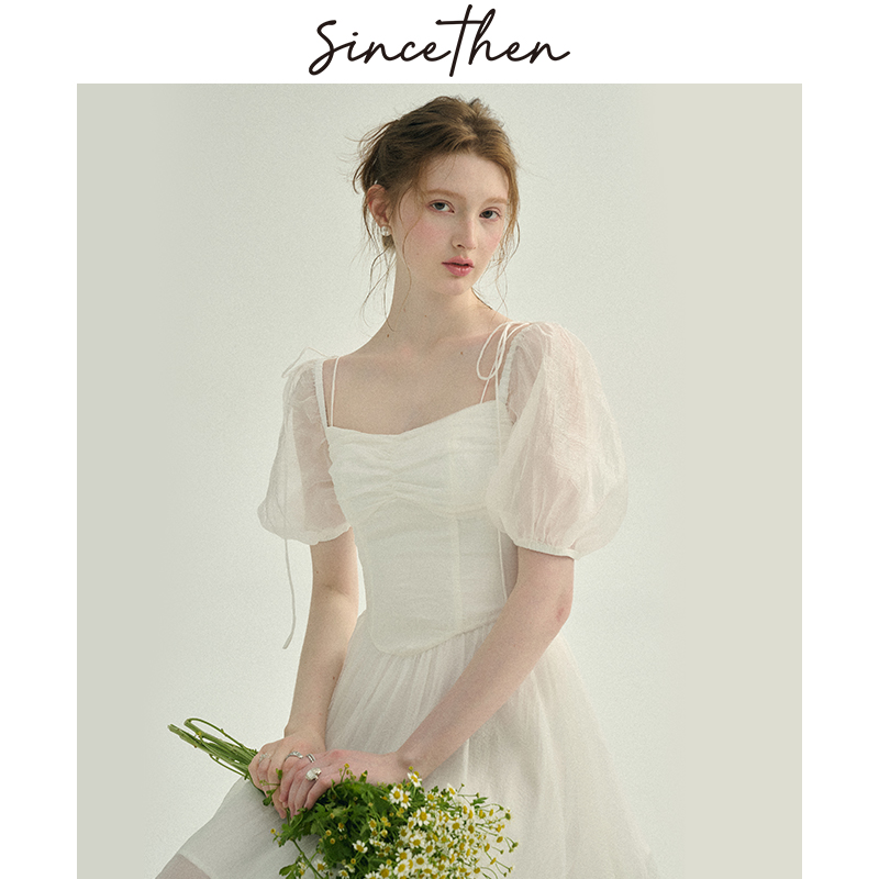 sincethen 法式白色连衣裙高级感短款仙女裙小个子穿搭裙子女夏季