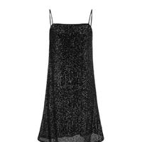 URBAN REVIVO 女士高级气质一字领亮片吊带连衣裙 UWG740136 黑色 S