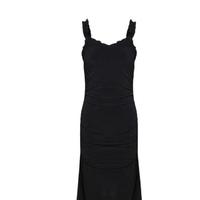 URBAN REVIVO 女士甜美暗黑风捏褶木耳边连衣裙 UWV740080 黑色 XS