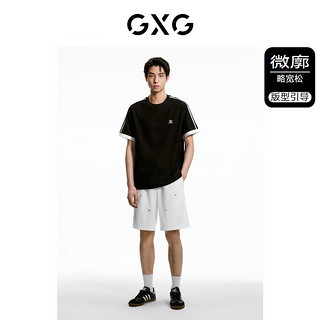 GXG男装    黑白撞色设计复古休闲圆领短袖T恤男生上衣 24夏 黑色 190/XXXL
