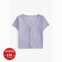 HOLLISTER24夏季新款辣妹徽标美式修身V领短袖T恤 女 KI339-4087