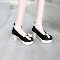 德必胜DF梦童话娃娃鞋子60厘米sd关节娃娃换装皮鞋3分BJD娃娃高跟鞋 E款黑色白蝴蝶 适合60CM/3分娃可穿