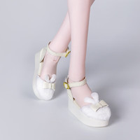 德必胜DF梦童话娃娃鞋子60厘米sd关节娃娃换装皮鞋3分BJD娃娃高跟鞋 Q款：白色兔子松糕鞋 适合60CM/3分娃可穿