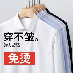 牧鹿 白衬衫男士长袖商务正装免烫抗皱伴郎衬衣男短袖结婚西装寸衣条纹