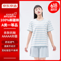 京东京造【新疆棉 抗菌 抗敏】纯棉女士睡衣女家居服套装睡衣 蓝白条纹XL