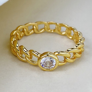 S925纯银戒指镀18K金4mm锆石高级感蕾丝编织时尚戒指女精品首饰