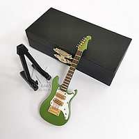 曲美思 手工迷你电吉他模型摆件桌面娃娃乐器10cm木质民谣吉他电贝斯模型 G38草绿色