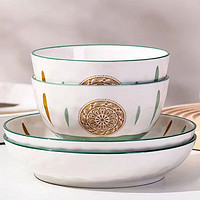 传旗 陶瓷饭碗6英寸2只汤碗泡面碗吃面大碗饭碗家用陶瓷餐具青木系列