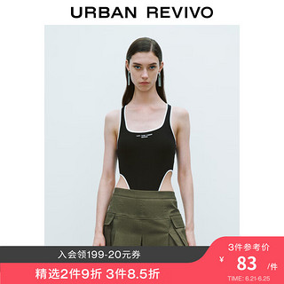 URBAN REVIVO 女士潮流撞色立体字母修身连体背心UWV440201 正黑 XL