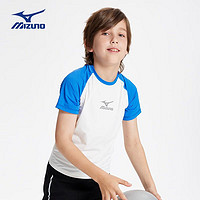 美津浓（MIZUNO）/Mizuno中大童拼色t恤夏季运动短袖圆领中性舒适透气上衣 白色 160CM(85-100斤)