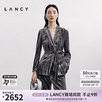 朗姿/LANCY【流光盛宴】2024秋季高端丝绒系带西装外套翻领西服女 中灰色 3XL