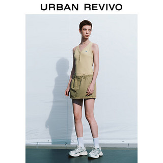 URBAN REVIVO 女士时尚休闲撞色刺绣修身V领背心 UWL440197 卡其 L