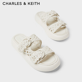 CHARLES&KEITH24夏季新品软底编织厚底外穿拖鞋女CK1-70900517 粉白色Chalk