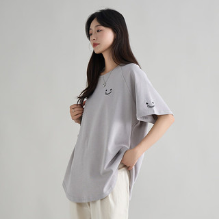十月妈咪装夏季简约宽松上衣短袖T恤时尚显瘦休闲上衣 灰色 均码