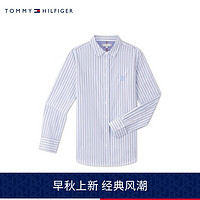 TOMMY HILFIGER24早秋女装纯棉通勤简约刺绣条纹合身衬衫WW0WW43348 蓝白条纹03H 32 （XS）