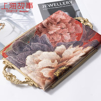 达芬奇密码 提花喷绘真丝旗袍丝巾女桑蚕丝绸长围巾礼盒披肩外搭长巾 馥锦韶华 暗红