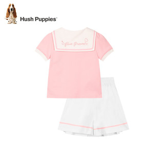 暇步士（Hush Puppies）童装女童套装2024夏装小童儿童套装丝滑云柔棉轻薄舒适透气 糖果粉 130cm