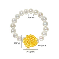CHJ JEWELLERY 潮宏基 御范-玫瑰 足金珍珠戒指黄金戒圈5D硬金礼物手饰职场通勤