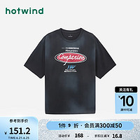 热风（Hotwind）短袖t恤男2024年夏季新款男士潮流字母休闲舒适亲肤宽松印花短T 27深兰