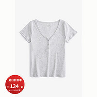 HOLLISTER24夏季美式辣妹修身徽标V领短袖T恤 女 KI339-3674 灰色 S (165/88A)